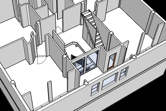 A cutaway view of a house, drawn in a software program.